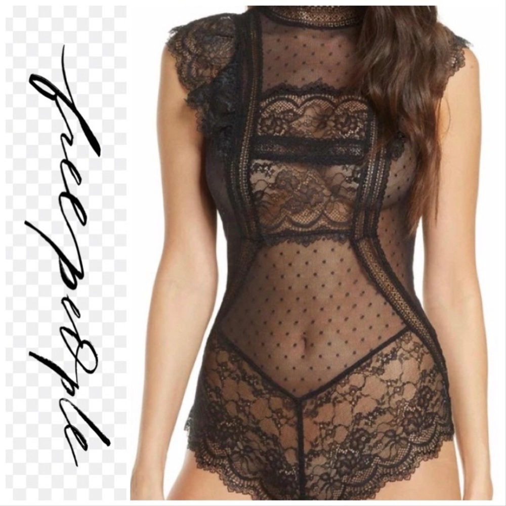 - NEW Free People Winnie gorgeous black lace bodysuit xs $98